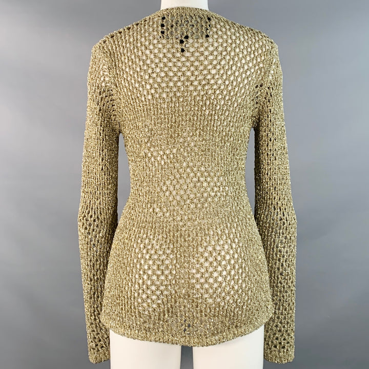 MARC JACOBS Size S Gold Nylon Metallic Knit Crew Neck Pullover