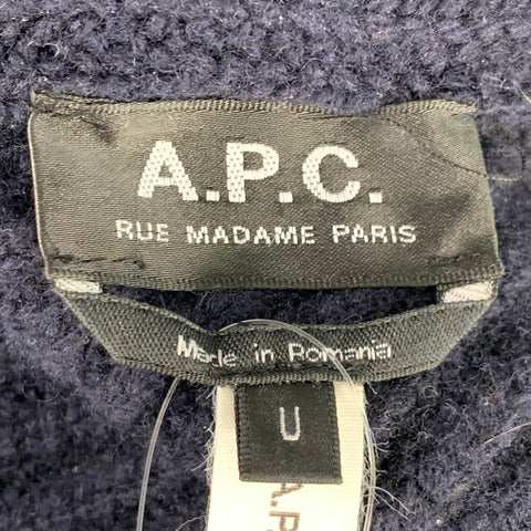 A.P.C. One Size Sacha Navy Ribbed Wool Cashmere Balaclava Hat