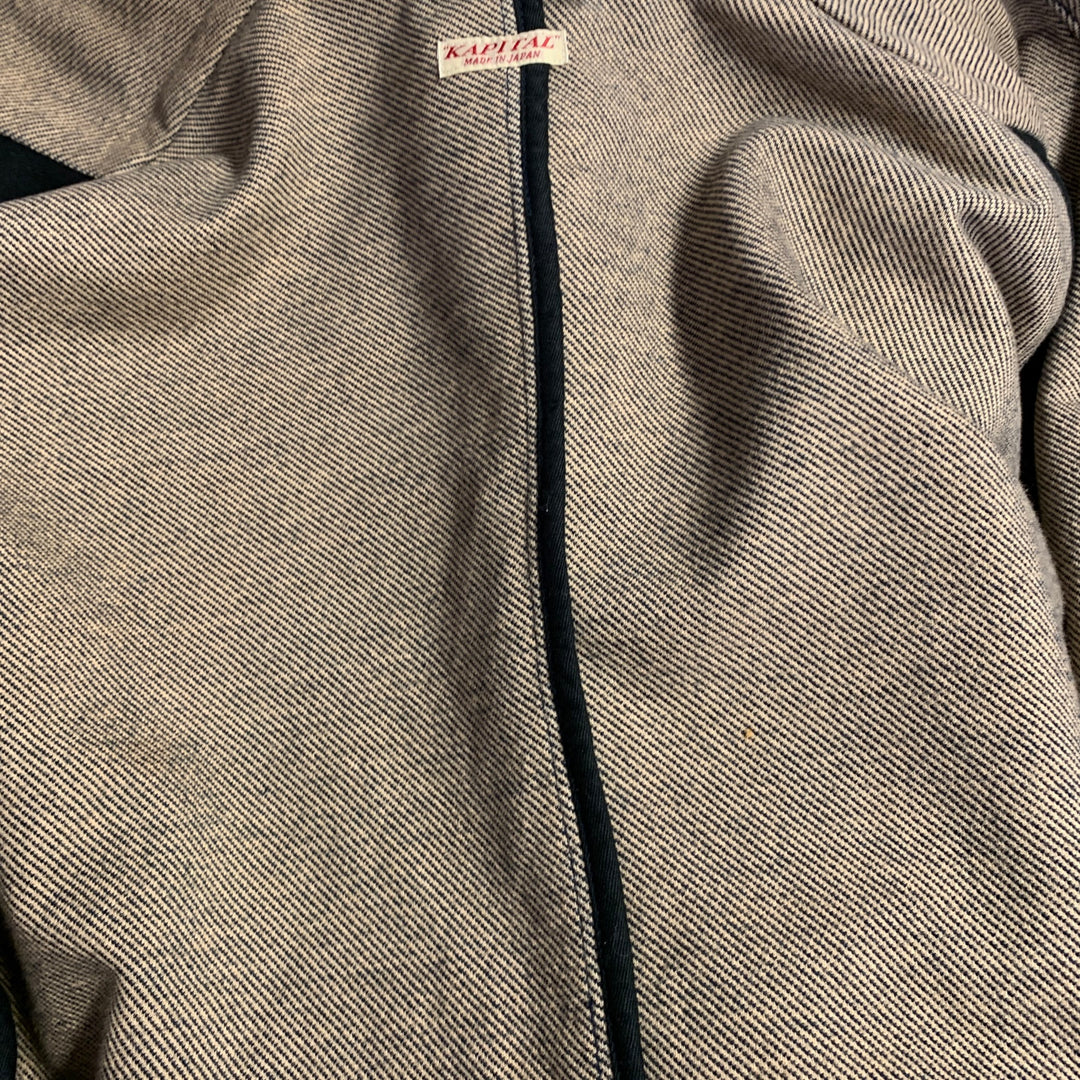 KAPITAL Size XS Indigo Tan Cotton Twill Double Breasted Peak Lapel Jacket