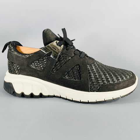 NEIL BARRETT Size 10.5 Black Silver Woven Leather Sneakers