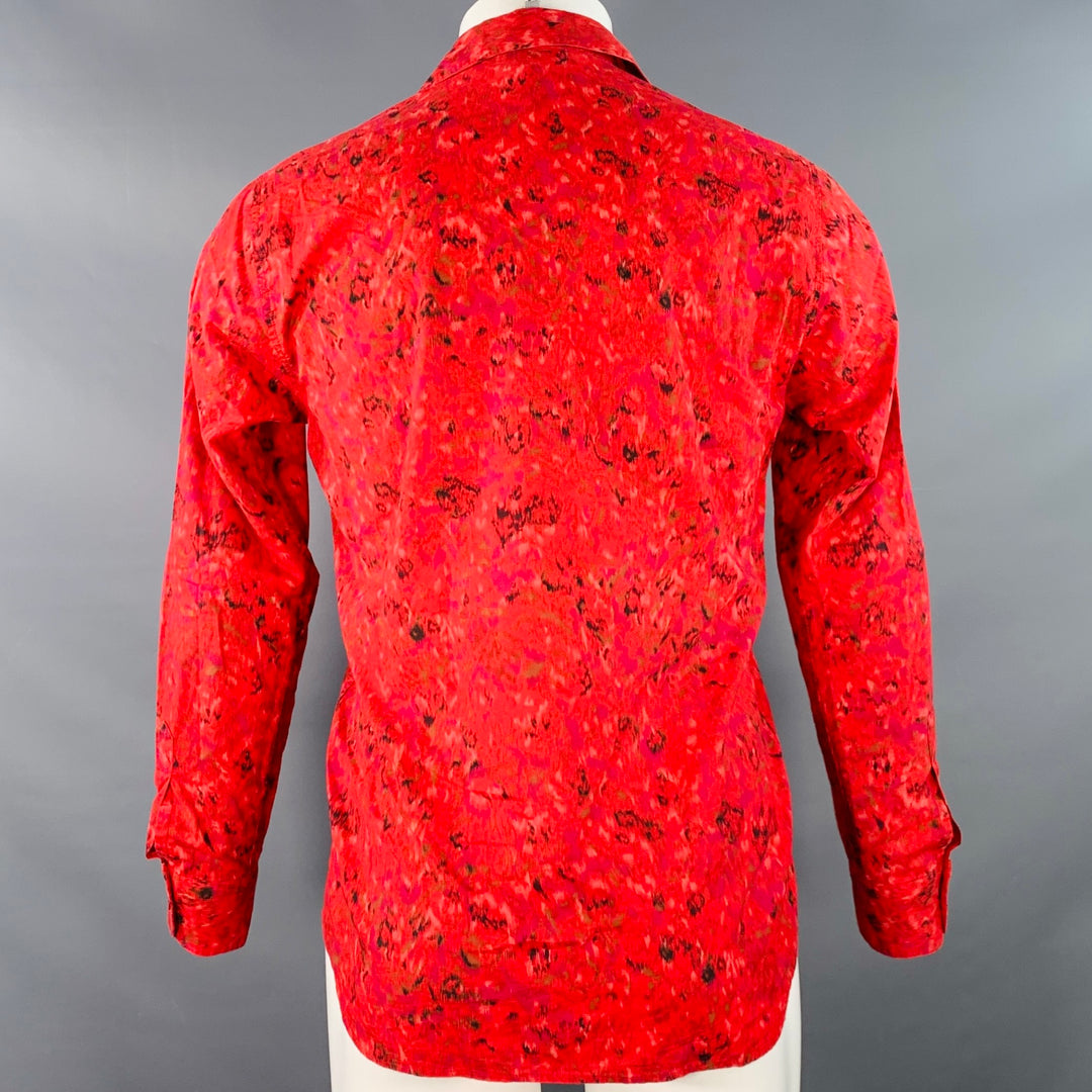 AGNÈS B. Size M Red Black Marbled One Pocket Long Sleeve Shirt