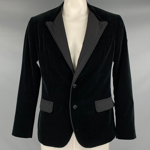 DOLCE & GABBANA Size 42 Black Velvet Cotton Silk Peak Lapel Sport Coat