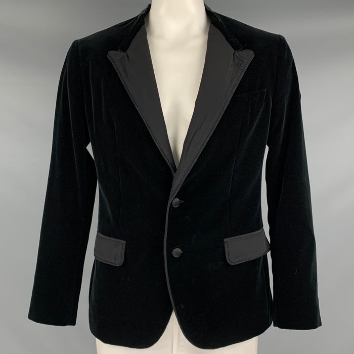 DOLCE & GABBANA Size 42 Black Velvet Cotton Silk Peak Lapel Sport Coat