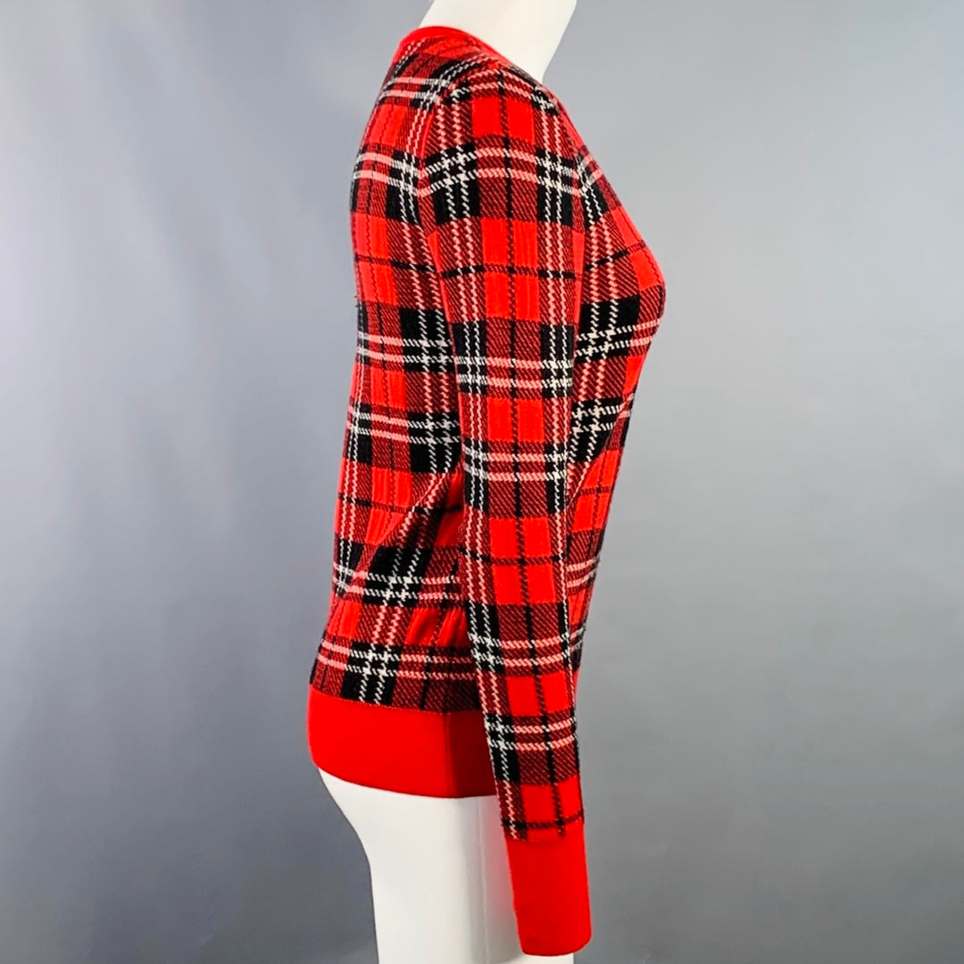 EQUIPMENT Size S Red Black White Wool Blend Plaid Crew Neck Pullover
