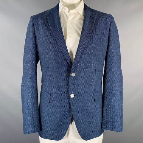BOSS by HUGO BOSS Size 46 Navy Blue Nailhead Virgin Wool Sport Coat