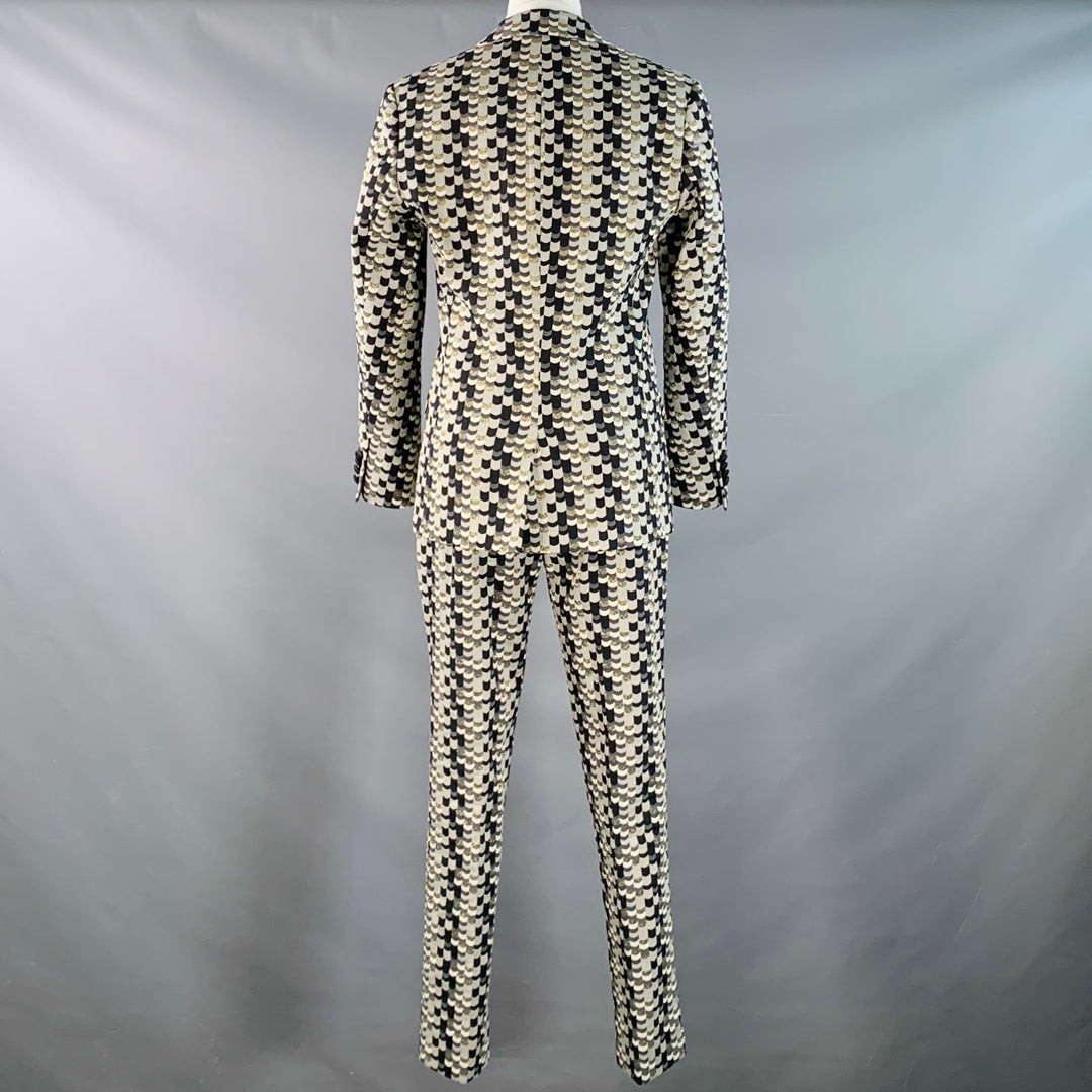 MR TURK Size 36 Regular Grey Black Gold Scales Jacquard Cotton Blend Suit
