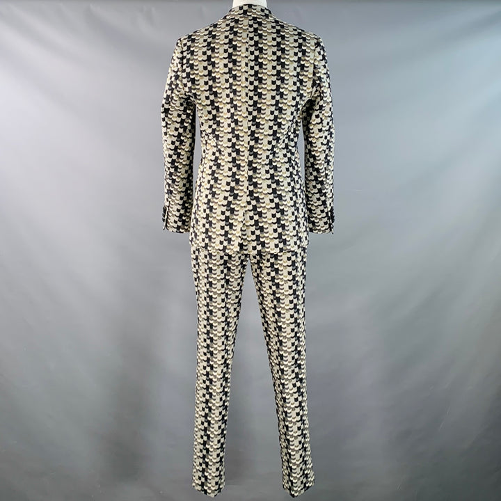 MR TURK Size 36 Regular Grey Black Gold Scales Jacquard Cotton Blend Suit