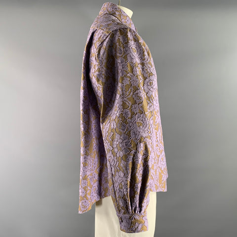 AKNVAS Size L Lavender Khaki Lace Polyester Button Up Long Sleeve Shirt