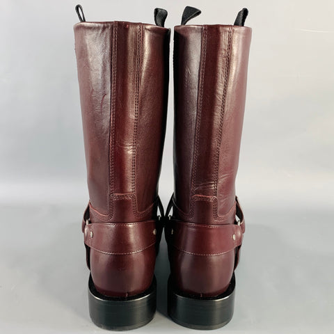 BURBERRY Size 9.5 Burgundy Leather Calf High Pull On Harness Boots