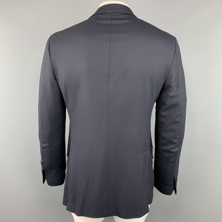 ERMENEGILDO ZEGNA Size 42 Long Navy Solid Wool Notch Lapel Sport Coat