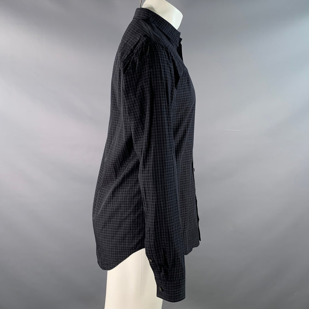 THEORY Size M Black Charcoal Checkered Cotton Long Sleeve Shirt