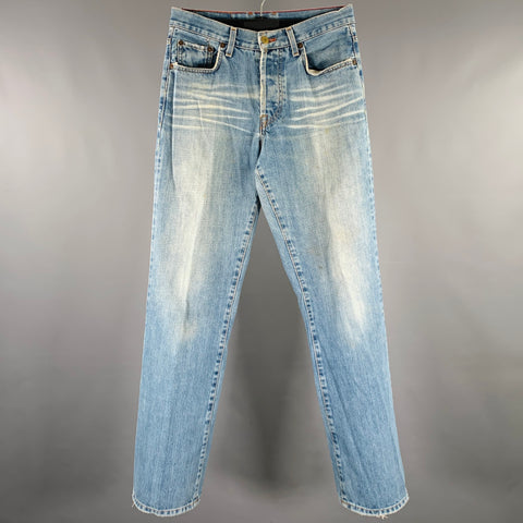 LUCKY BRAND Size 29 Blue Distressed Cotton Straight Button Fly Jeans