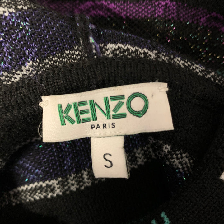 KENZO Size S Black Metallic Wool Blend Logo Cropped Hoodie