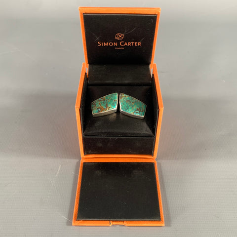 SIMON CARTER Size One Size Turquoise Brown Abstract Gems Cuff Links