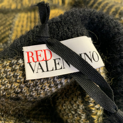 RED VALENTINO Size M Yellow Black Mohair Blend Plaid Poncho Cape