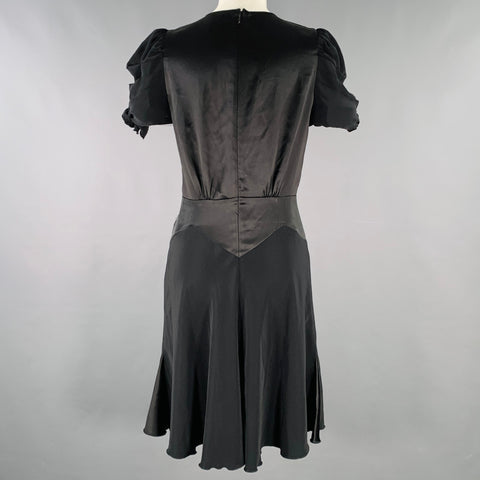 ANNA SUI Size 6 Black Polyester Mixed Fabrics Short Sleeve Cocktail Dress