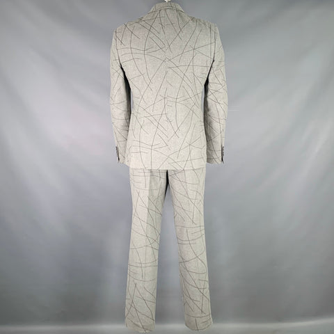JOHN VARVATOS Size 42 Grey Charcoal Lines Print Wool Blend Suit