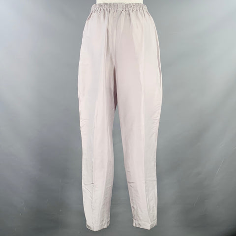 Pantalon décontracté en soie gris argenté vintage taille M à taille élastique