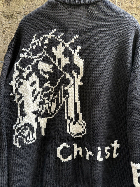 ENFANTS RICHES DEPRIMES FW2022 M Black White Knitted Merino Wool Crew Neck Sweater