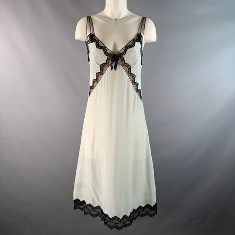 MARC JACOBS Size 4 Light Blue Black Rayon / Silk Lace Trim Slip Dress