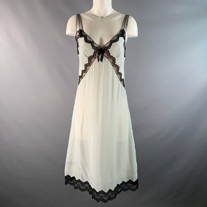 MARC JACOBS Size 4 Light Blue Black Rayon / Silk Lace Trim Slip Dress
