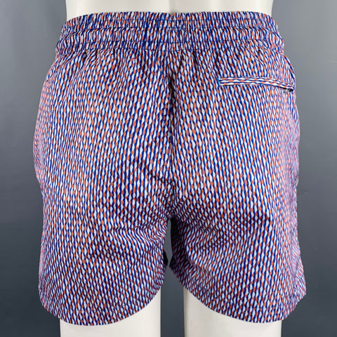 APNEE Size S Blue Orange Abstract Upcycled Plastic Polyester Swim Trunks