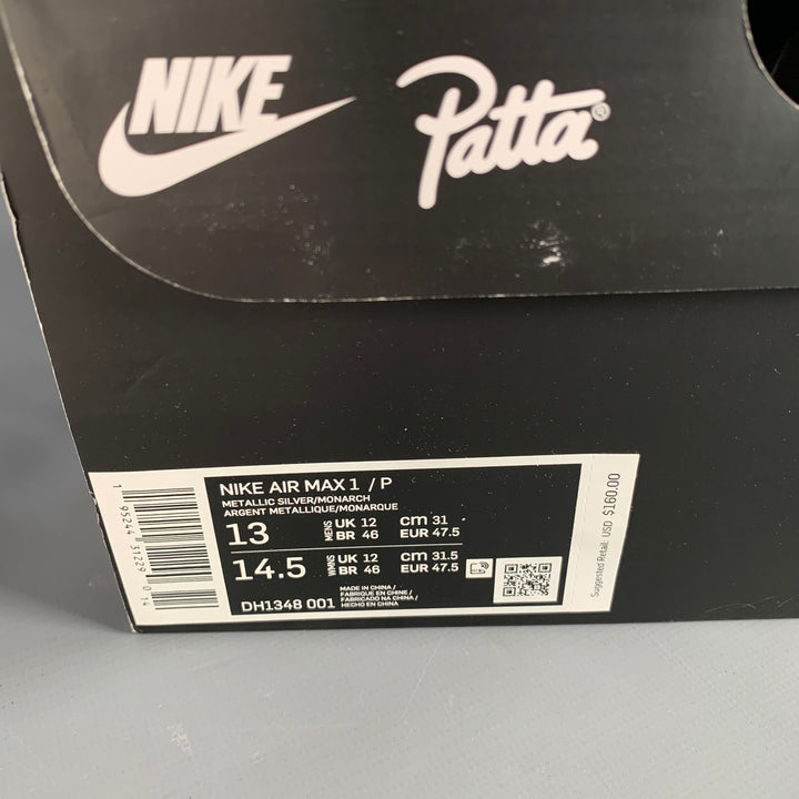 NIKE PATTA AIR MAX x PATTA Size 13 Monarch White Orange Leather Suede Chunky Sole Sneakers