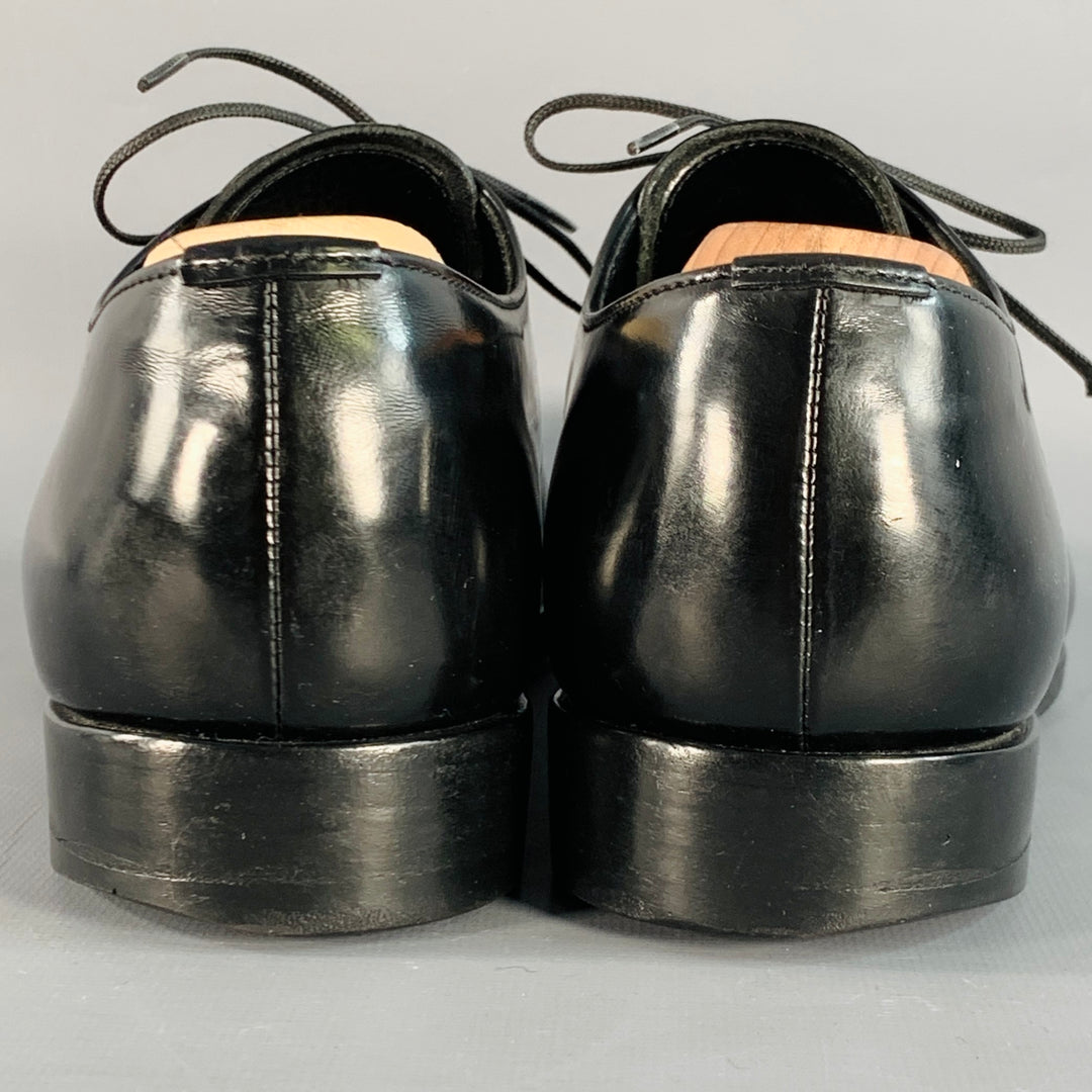 PRADA Size 7 Black Perforated Leather Derby Lace-Up Shoes 