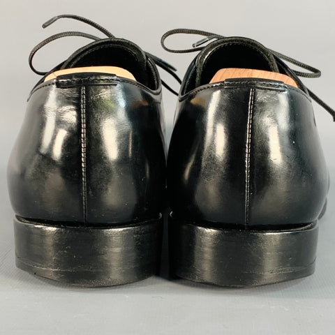 PRADA Size 7 Black Perforated Leather Derby Lace-Up Shoes