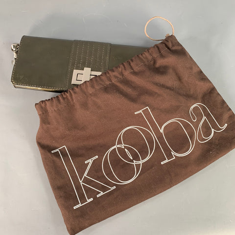 KOOBA Silver Olive Patent Leather Turnlock Clutch Handbag