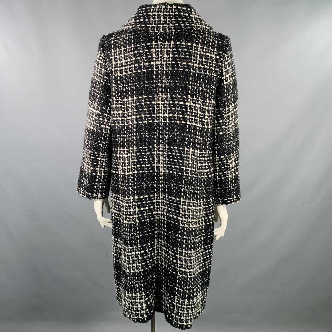 MARINA RINALDI Size L Black White Wool Blend Tweed Overcoat Coat