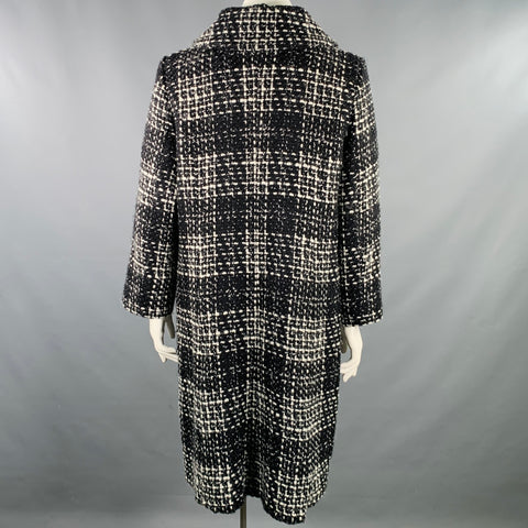 MARINA RINALDI Size L Black White Wool Blend Tweed Overcoat Coat