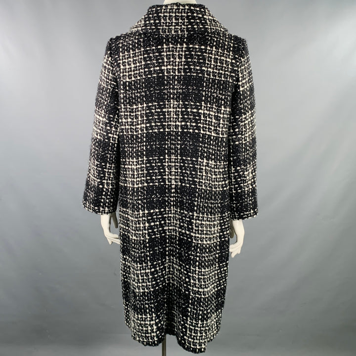 MARINA RINALDI Size L Black White Wool Blend Tweed Overcoat Coat