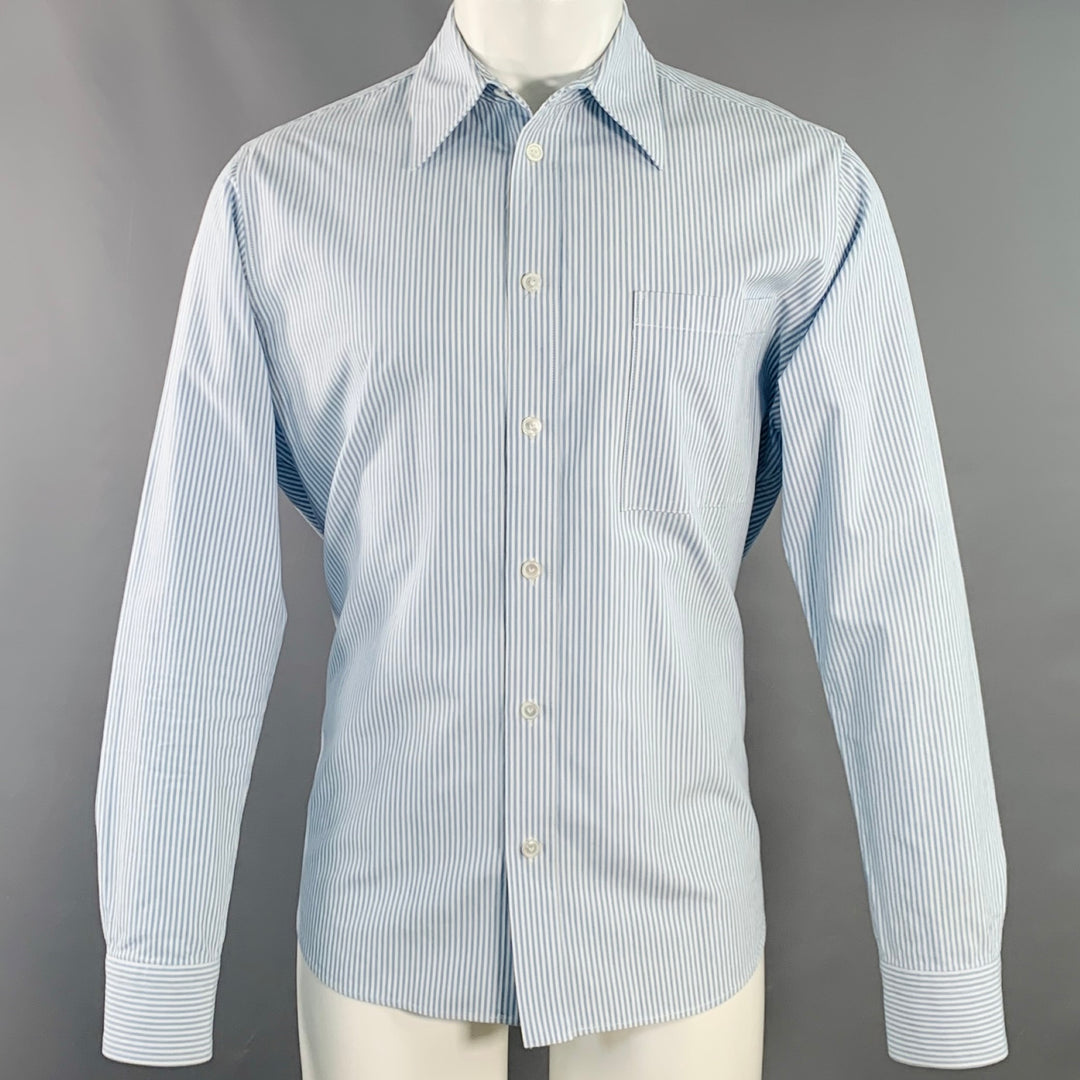 BOTTEGA VENETA Size S Light Blue White Stripe Cotton Long Sleeve Shirt