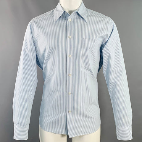 BOTTEGA VENETA Size S Light Blue White Stripe Cotton Long Sleeve Shirt
