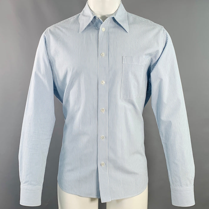 BOTTEGA VENETA Size S Light Blue White Stripe Cotton Long Sleeve Shirt