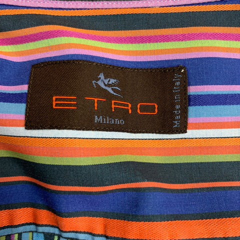 ETRO Size XL Multi-Color Stripe Cotton Button Up Long Sleeve Shirt
