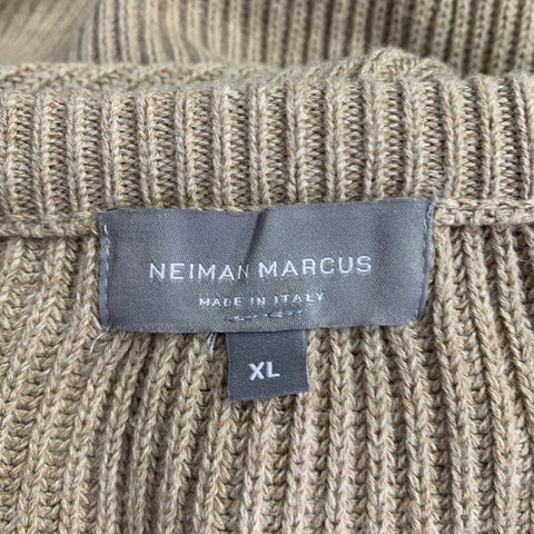 NEIMAN MARCUS Size XL Beige Knit Cotton Crew Neck Sweater