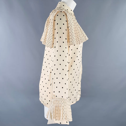 MOTHER OF PEARL Size 4 Beige Black Viscose Polka Dot Pleated Blouse