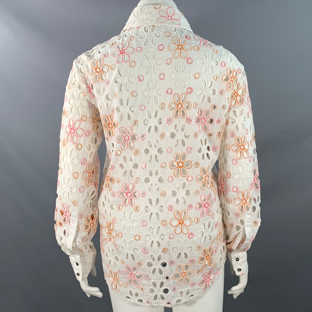 RAMY BROOK Size XL White Pink Orange Cotton Cut Out Button Up Casual Top