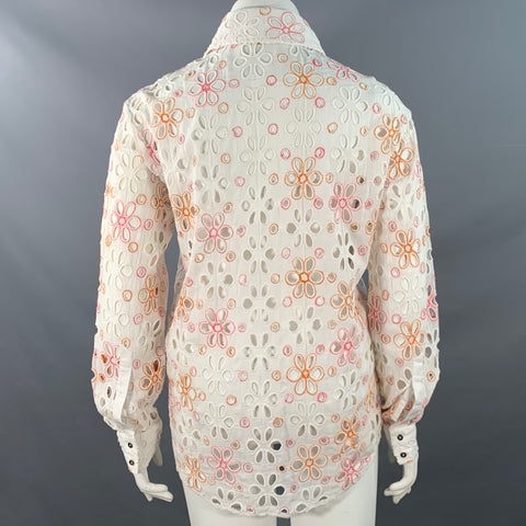 RAMY BROOK Size XL White Pink Orange Cotton Cut Out Button Up Casual Top