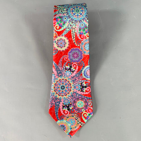 ERMENEGILDO ZEGNA Red Multi Color Abstract Floral Silk Satin Tie
