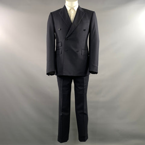 ERMENEGILDO ZEGNA Chest Size 40 Navy Solid Wool Double Breasted 32 31 Suit