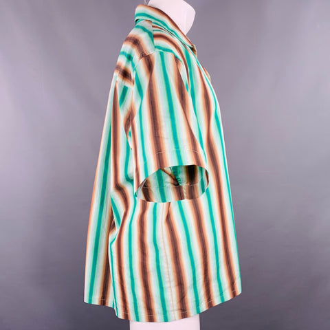 MARNI Size M Green Brown Stripe Cotton One Pocket Short Sleeve Camp Shirt