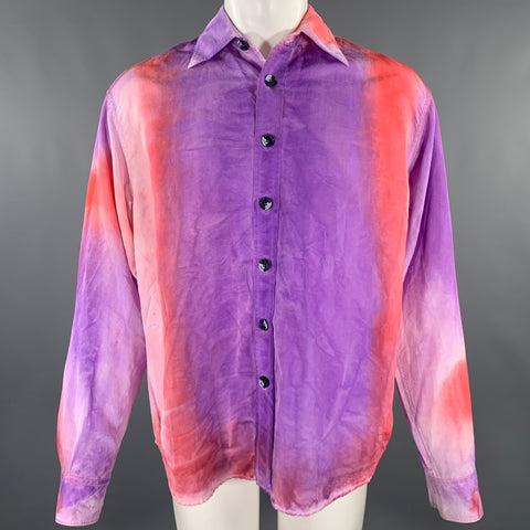 MARNI Size XS Purple Orange Tie Dye Viscose Ruffle Oversized Long Sleeve Shirt