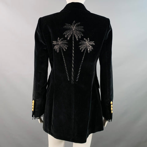 JOHANNA ORTIZ FW23 Size S Herencias del Alma Black Cotton Velvet Double Breasted Peak Lapel Coat