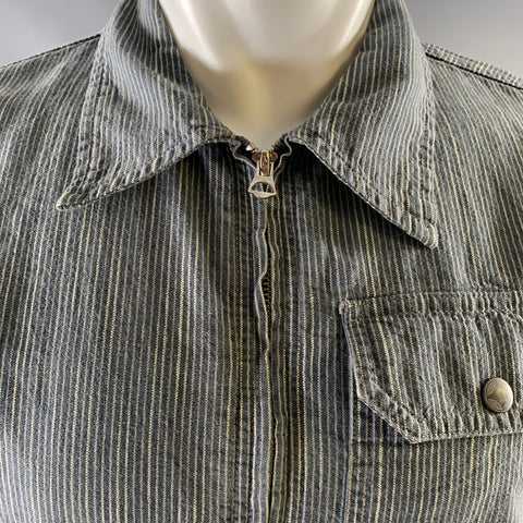 RRL par RALPH LAUREN Taille S Veste rayée bleue et blanche en lin et coton
