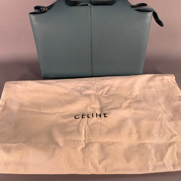 CELINE Blue Pebble Grain Leather Medium Trifold Tote Handbag