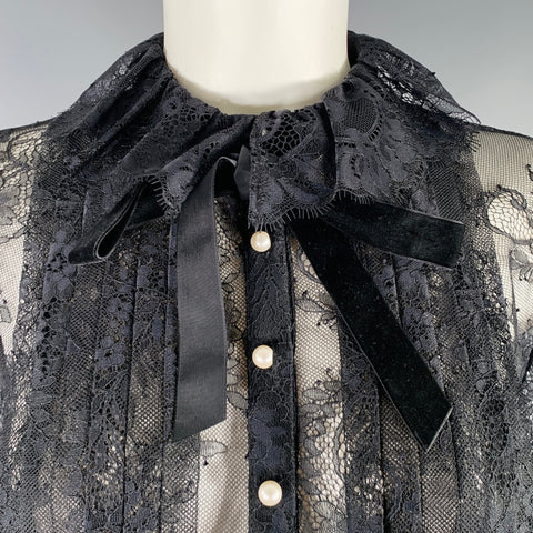 PHILOSOPHY di LORENZO SERAFINI Size M Black Lace Ruffle Blouse