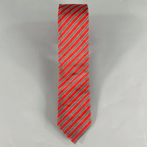 DIOR HOMME Burgundy Grey Diagonal Stripe Silk Cotton Tie